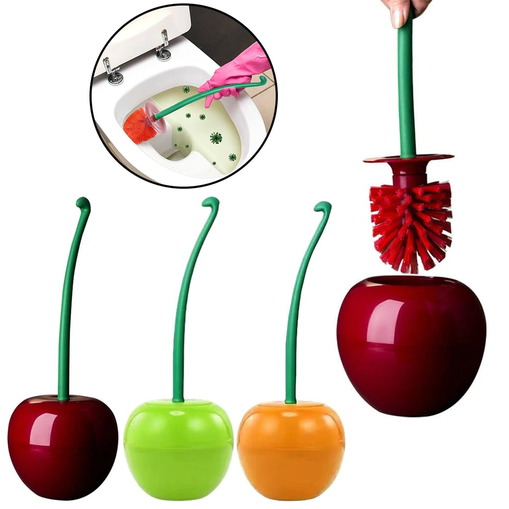 3 Colors Cherry-Shaped Toilet Brush Set – Free-Standing Long Handle Cleaner with Holder for Bathroom | Cute & Functional Oasis Select