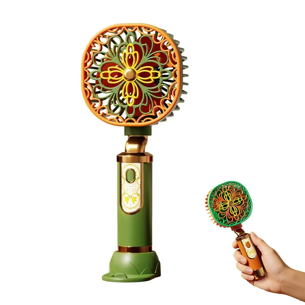 Vintage Handheld Fan Portable USB Rechargeable Mini Fan 3-Speed Desktop Fan with Phone Stand Cooling Summer Gadget Oasis Select Green