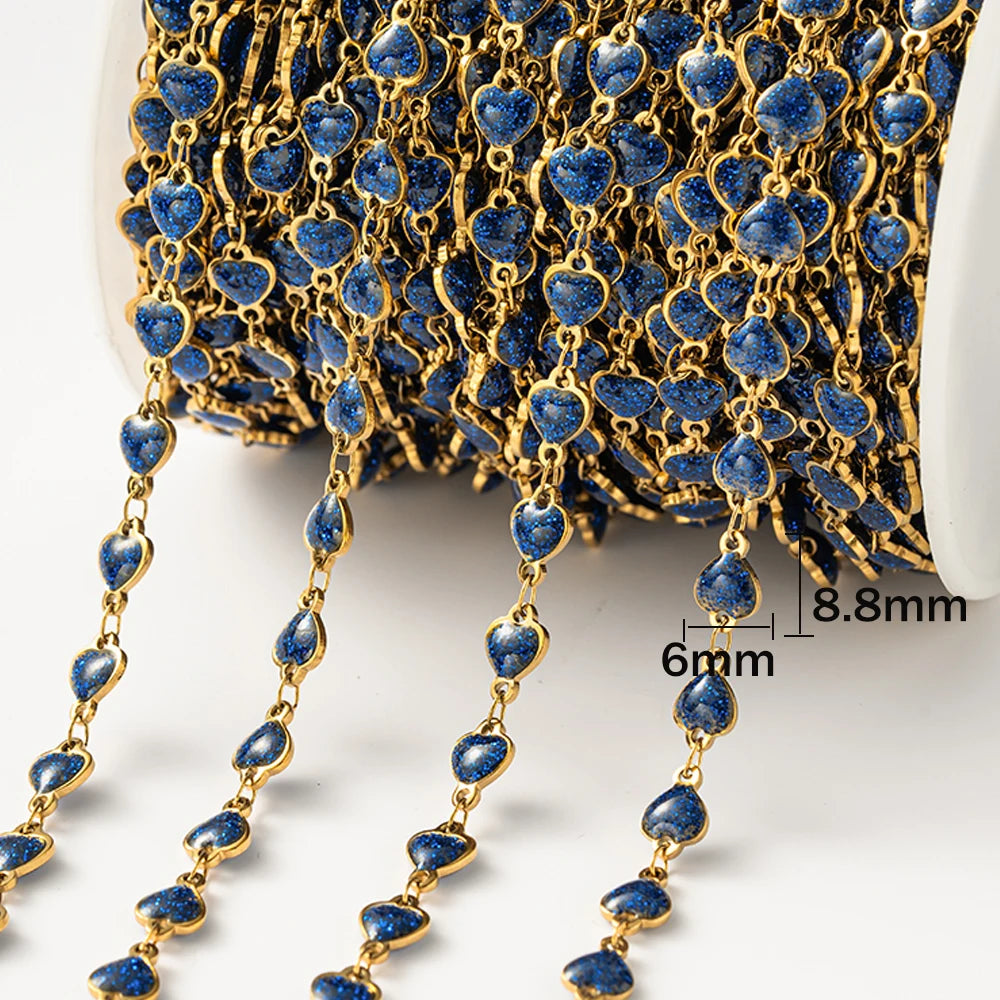 1meter Gold Plated Stainless Steel Colorful Enamel Heart Eye Chain for DIY Women Men Choker Bracelet Anklet Jewelry Making Oasis Select Heart Royal Blue