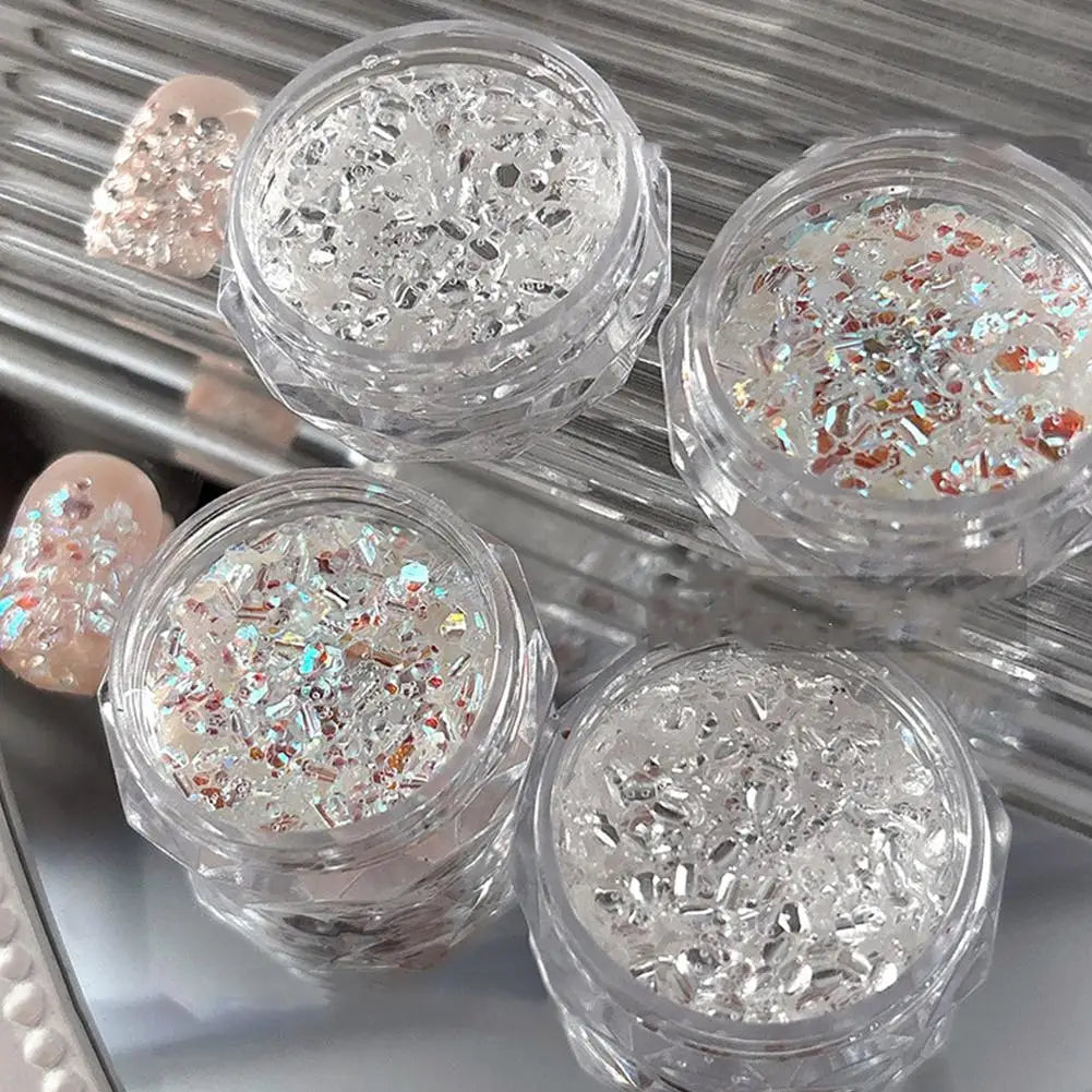 Silver Iridescent Hexagon Nail Glitter Flakes | Gel Sequins