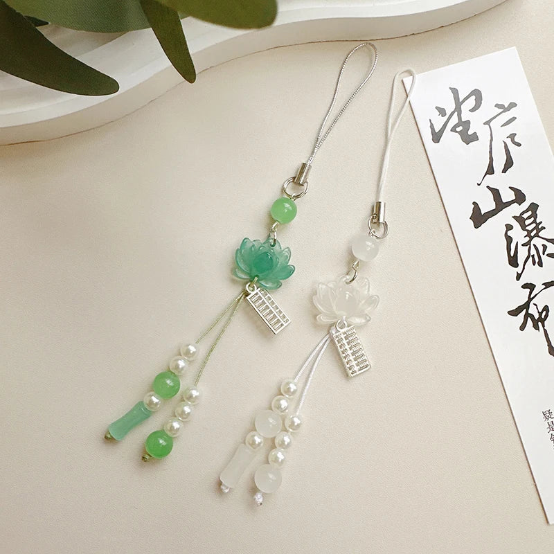 Daily Use Exquisite Phone Chain Decoration Lotuses Flower Pendant Keyring Handmade Beaded Cellphone Accessory Oasis Select