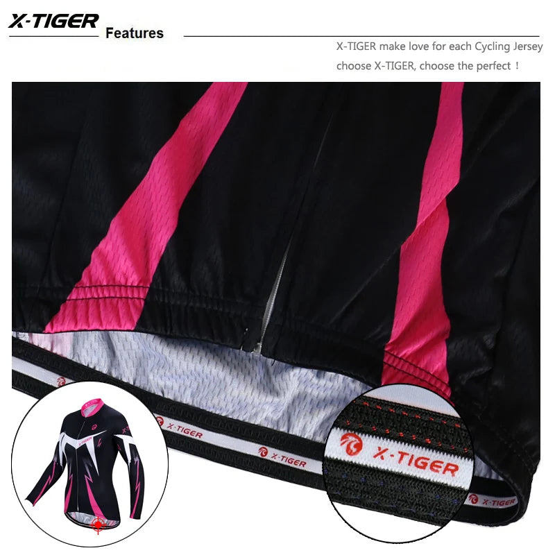 X-TIGER Women Pro Long Sleeve Cycling Jersey Breathable MTB Road Bike Clothing Autumn Spring Cycling Long Sleeved Top Oasis Select