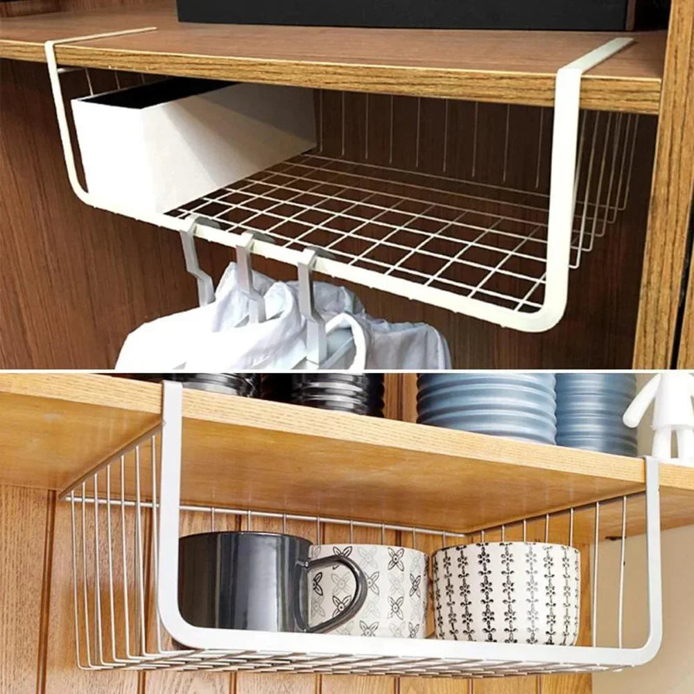 Cupboard Under Storage Iron Cabinet Closet Desk Hanging Mesh Basket Wire Bookcase Shelf Rack Organizer 1Pc Oasis Select