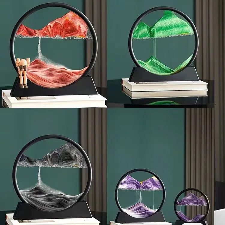 Round Glass Deep Sea Sand Art Picture Dynamic Flowing Sandscape Ornament Creative Quicksand Painting Desktop Decor Craft Oasis Select