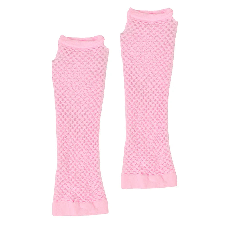 1Pair Women's Long Fingerless Fishnet Mesh Gloves Punk Rock Style Arm Warmers For Night Club Party Fashionable Sexy Gloves Oasis Select Pink