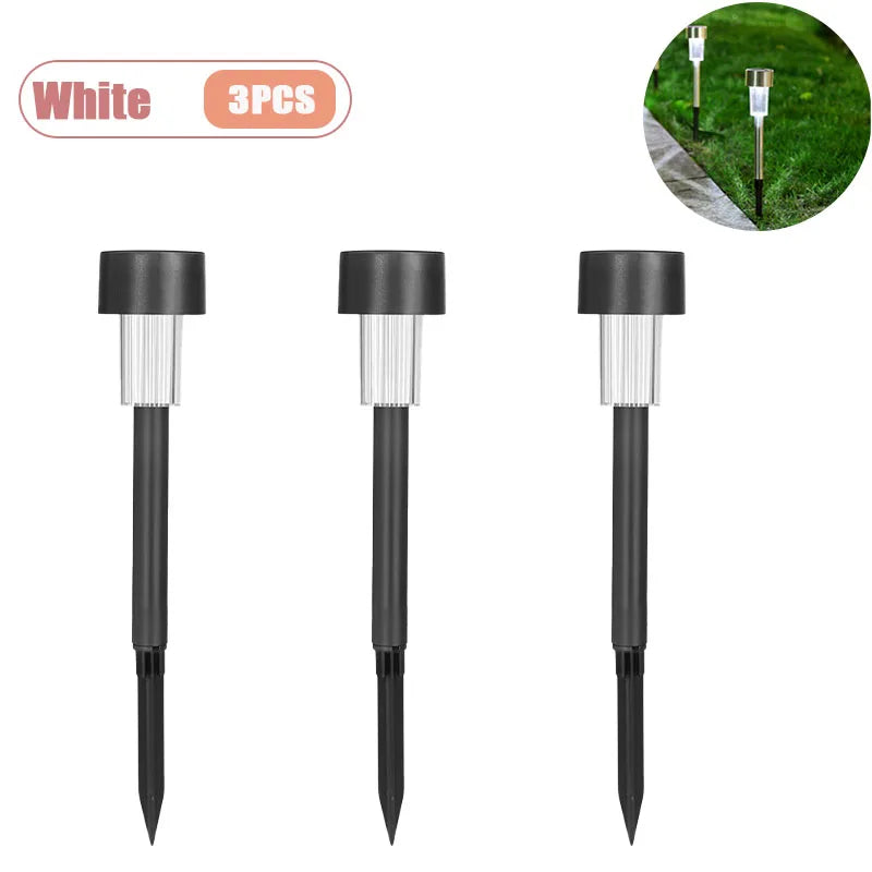 Solar Powered Stainless Steel Tube Lights Outdoor Waterproof Garden Yard Lawn Lamp Night Light Pathway Lighting Oasis Select White-3PCS