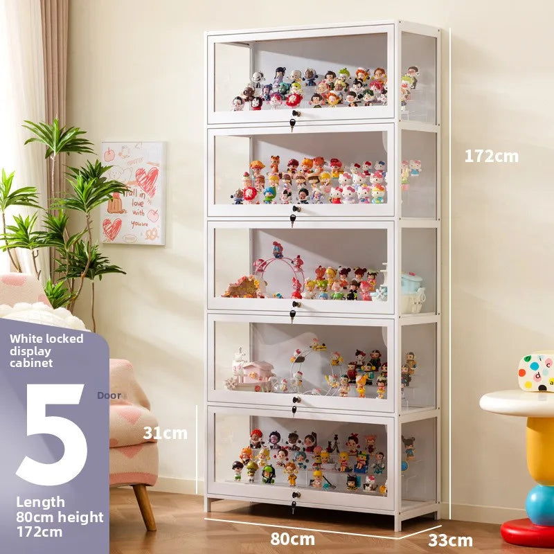 Figure Cabinet Transparent Lego Display Cabinet with Lock Household Blind Box Ornament Accessories Millet Storage Secondary Oasis Select Five doors 80 long