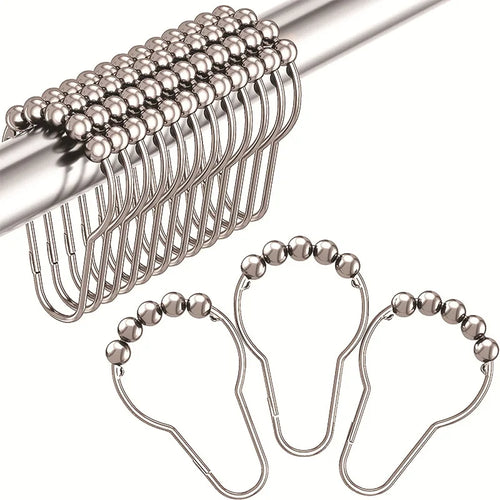 12 pcs/pack Rustproof Bath Curtain Rollerball Shower Curtain Rings Hooks 5 Roller Polished Satin Nickel Ball Curtain Accessories Oasis Select