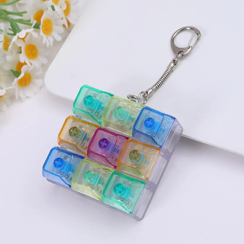 Transparent 9 Keys Mechanical Keyboard Keychain, LED Light Fidget Toy, Stress Relief Clicker Portable Keyring for Adults & Teens Oasis Select