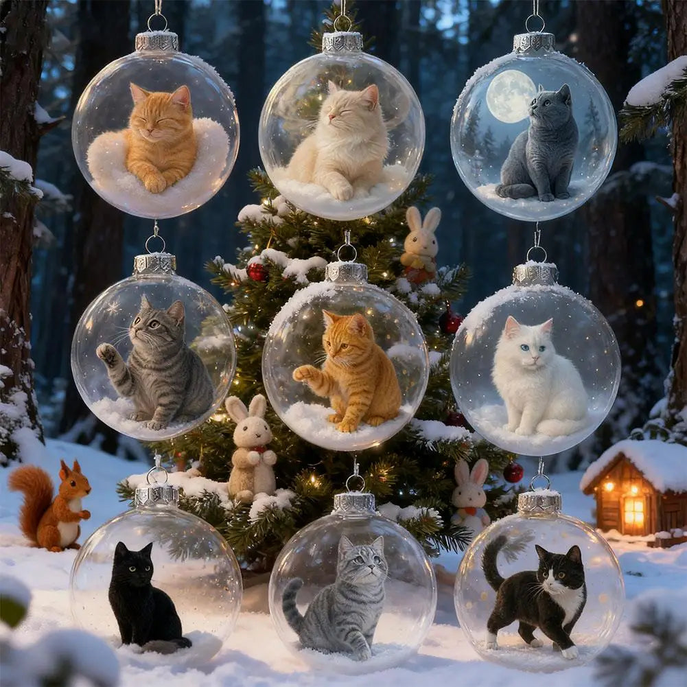 Cat Crystal Ball Acrylic Christmas Tree Ornaments | Holiday Décor