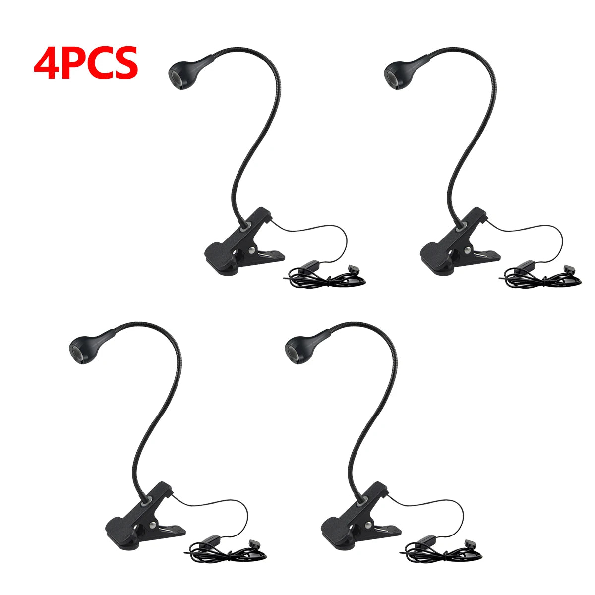 1-10Pcs Clip-On Light USB Power Reading Book Light For Power Bank Computer Interface,1W Flexible LED Table Lamp Night Lighting Oasis Select 4x Lamp Black Shell Warm White Light 1W