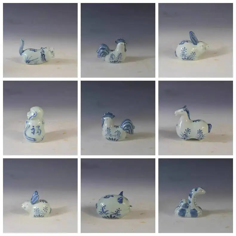 Porcelain Republic Of China Style Blue And White Zodiac Inkstone Tea Pet Study Room Desk Ornament Oasis Select