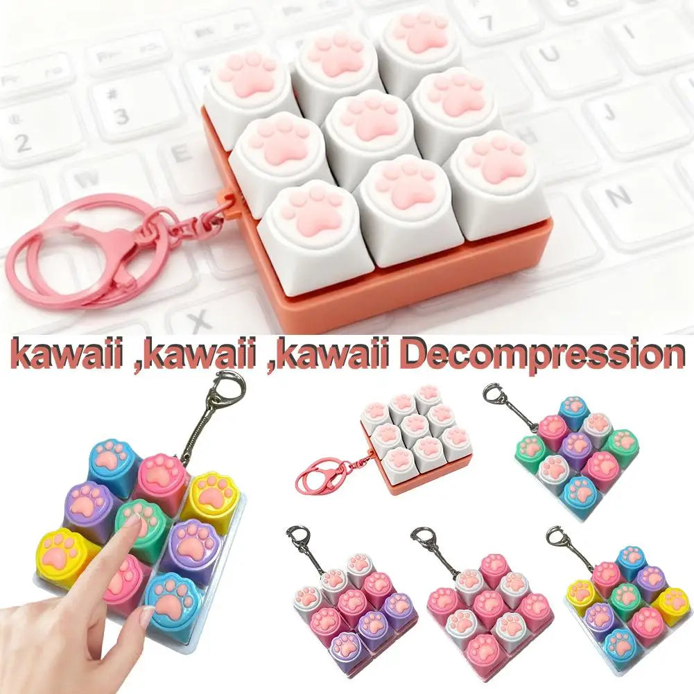 9 Keys Keyboard Key Toy Cat Paws Finger Button Stress Relief Toys Mechanical Keyboard Keycaps Keychain Office Decompression Calm Oasis Select