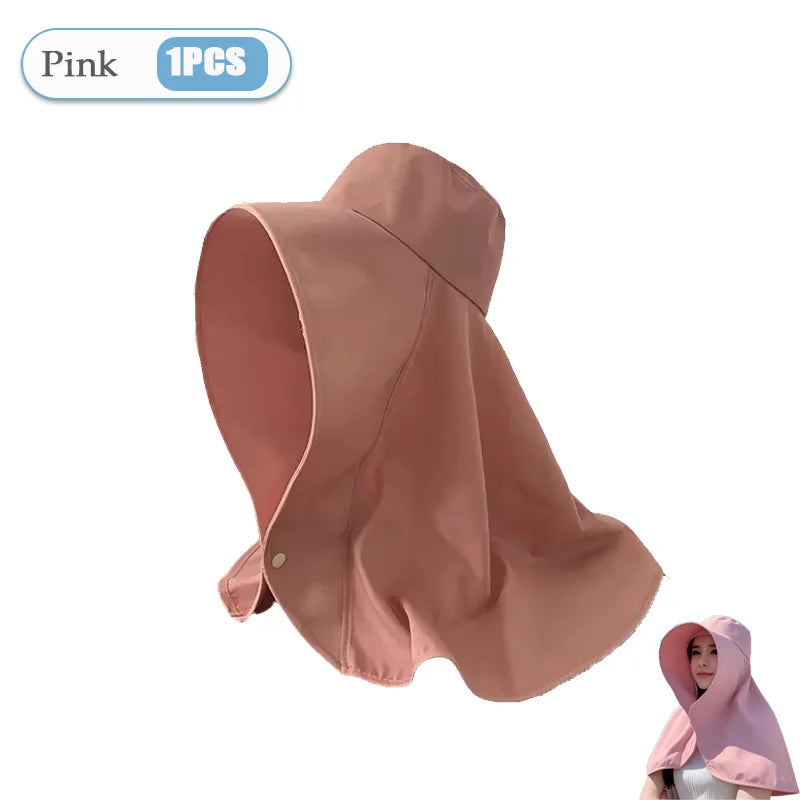 Women‘s Summer Sun Protection Hat with Face Cover Neck Flap Shoulder Cape Wide Brim UV Blocking for Outdoor Hiking Cycling Oasis Select Pink-1PC One Size