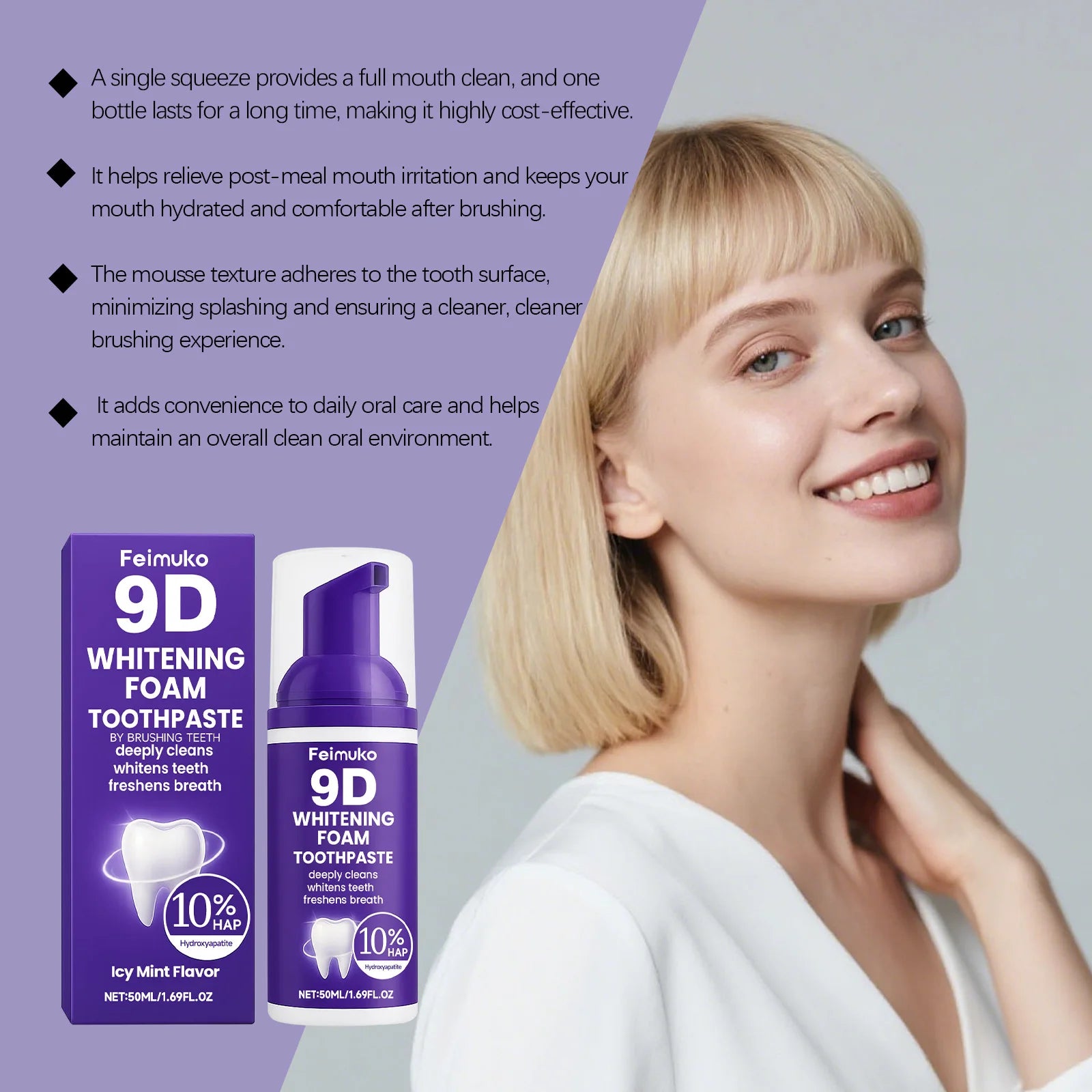 FEIMUKO 9D Whitening Mousse Toothpaste – Plaque & Stain Removal Whitening Mousse Toothpaste Oasis Select