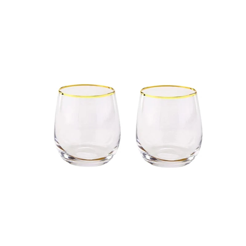 2pcs Whiskey Glass Clear Whiskey Bar Cocktail Glasses Drinking Glasses Scotch Liquor Barware Beer Milk Shake Juice Latte Cup Oasis Select Gold-rim-340ml-2pcs 340-385-550ml
