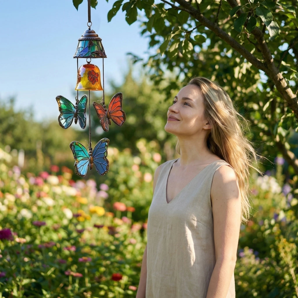 Stained Glass Butterfly Wind Chime | Garden & Patio Decor Garden Wind Chime Oasis Select