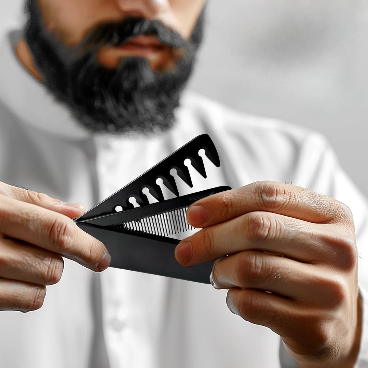 Mens Folding Pocket Comb 2 in 1 Fine Wide Tooth Portable Travel Hair Beard Grooming Kit Compact Black EDC Accessory Oasis Select