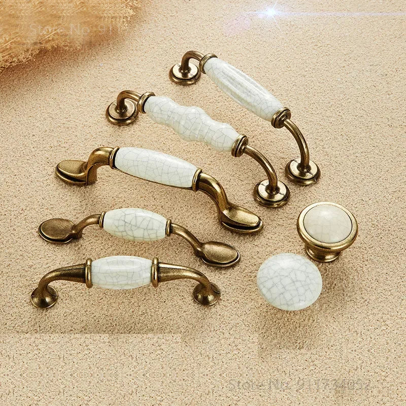 Cupboard Kitchen Hardware Retro European Fashion Cabinet Drawer Handles Bronze Closet Dresser Knobs Zinc Alloy and Ceramic Oasis Select