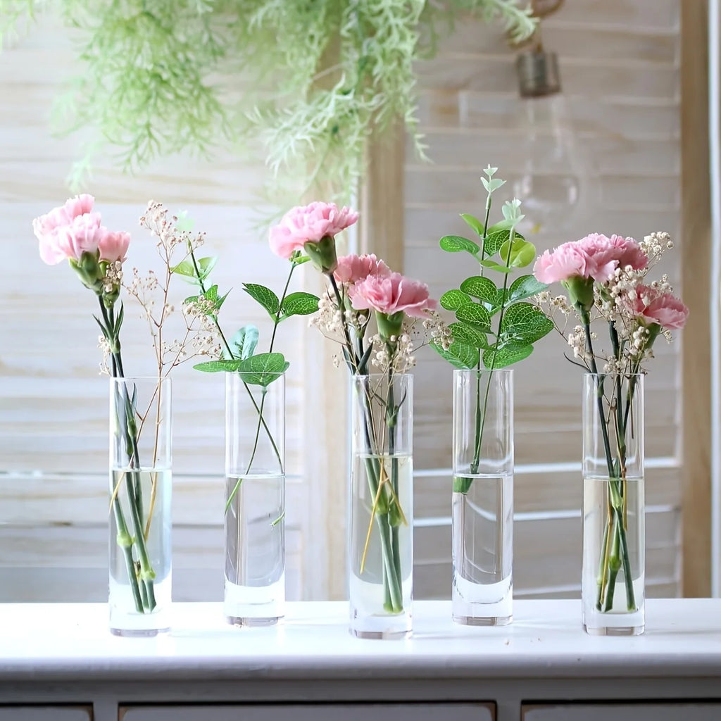 12 Pieces Glass Cylinder Vase, Clear Small Flower Vase, Home Decoration Vase, Party Decoration Vase, Suitable for Wedding Oasis Select
