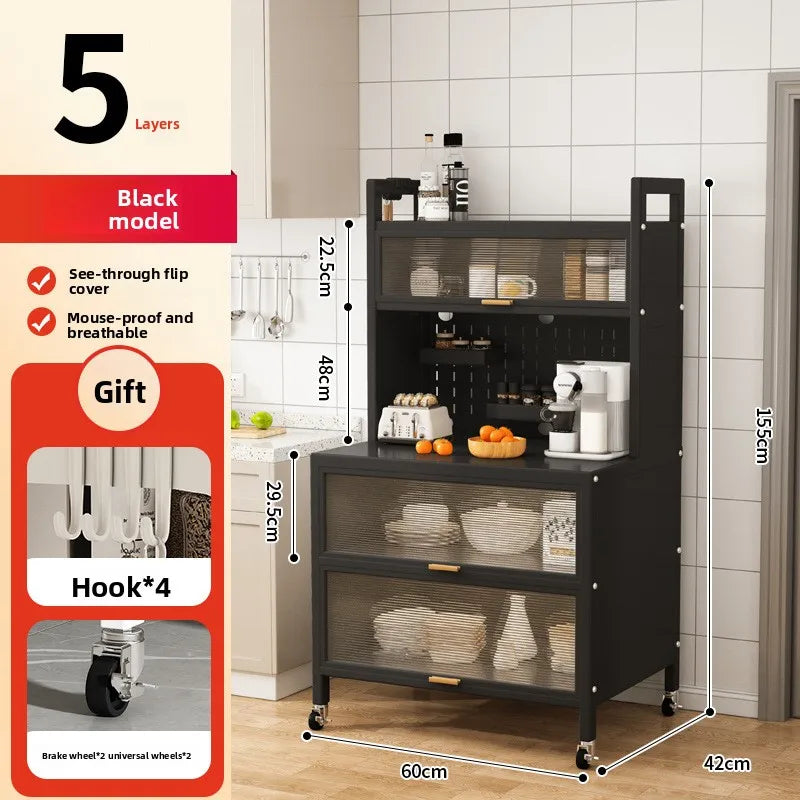 Dustproof side cabinets, shelves, multi-layer floor cabinets, small appliances, microwave ovens, multifunctional storage racks Oasis Select 5-Black-60