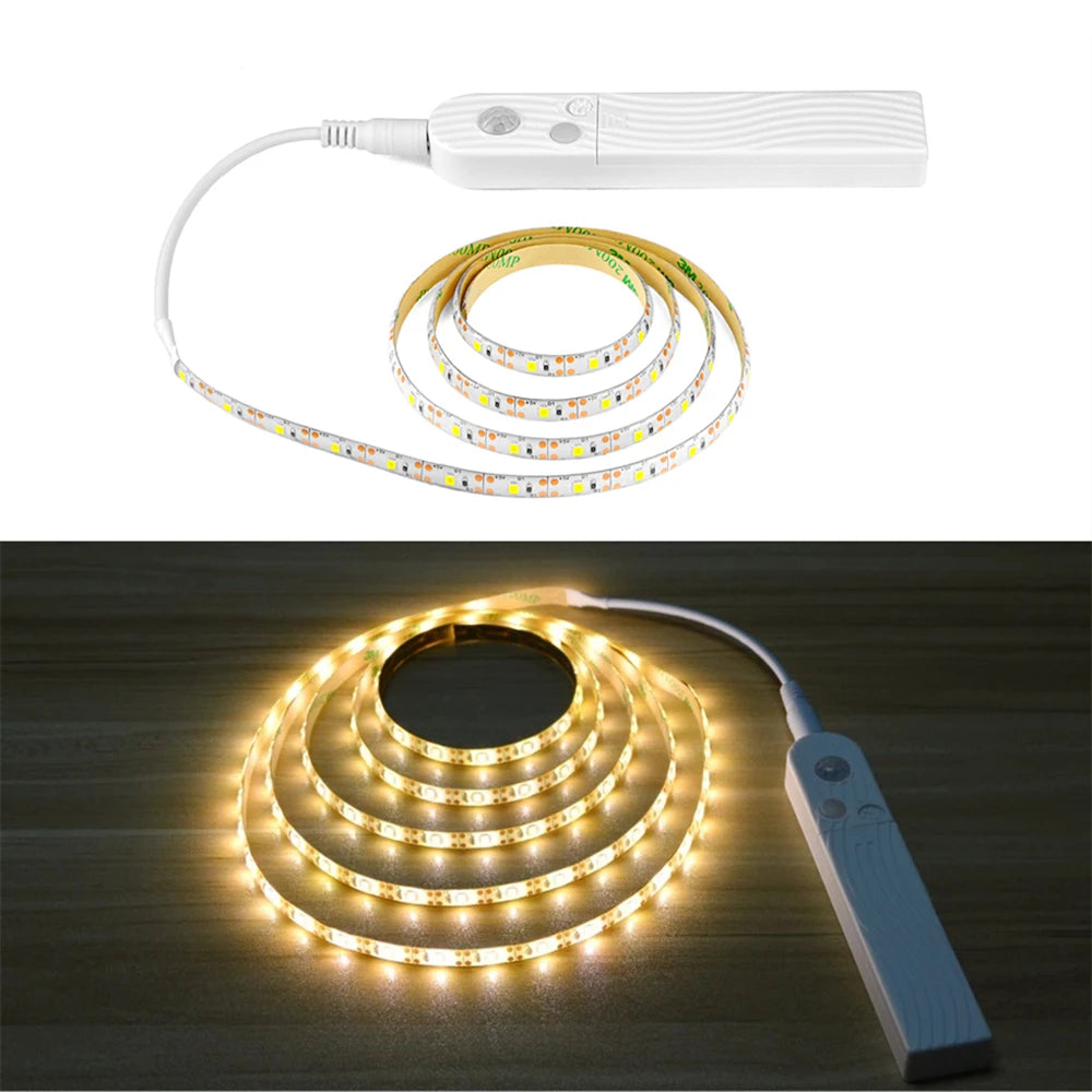 Wireless PIR Motion Sensor LED Strip Light for Cabinet Under Bed Stairs Closet - Battery Powered Night Security Smart Lamp Oasis Select Warm White 2m