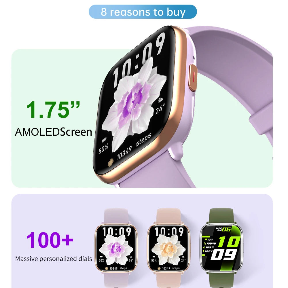 AMOLED Screen Smartwatch Women Blue Tooth Call Smart Watches Men Health Monitor Code Locks Heart Rate Sports DIY Dial Waterproof Oasis Select