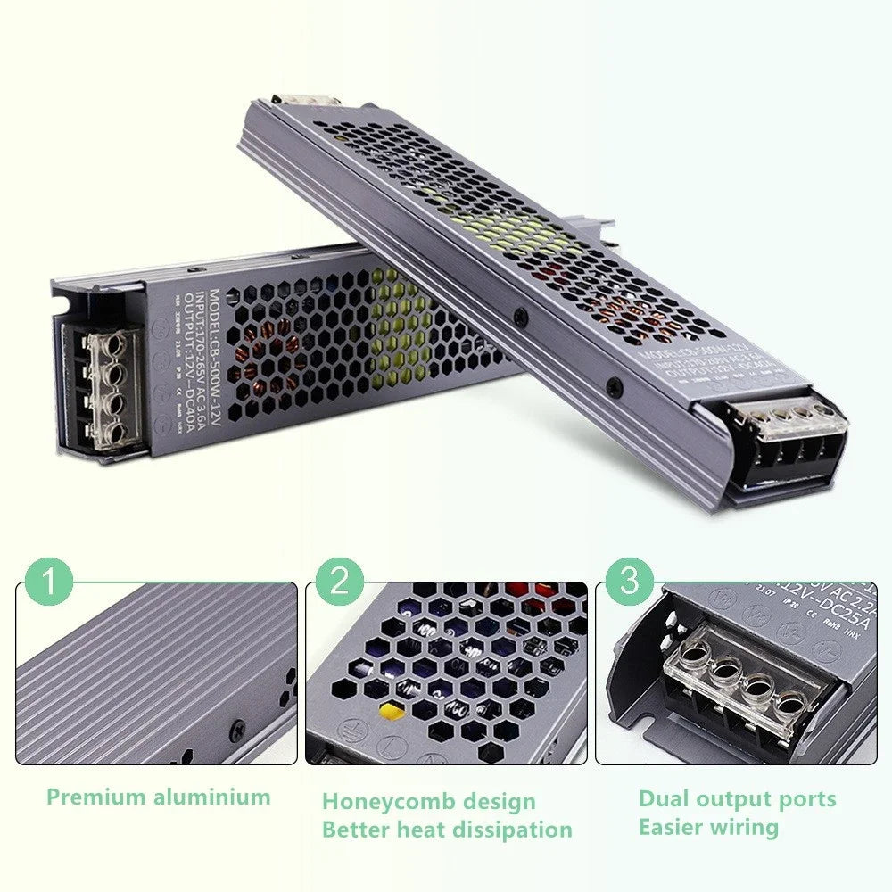 Ultra Thin LED Power Supply DC 12V 24V TO AC 110V 220V Lighting Transformers 60W 100W 200W 300W 400W 500W Driver For LED Strips Oasis Select