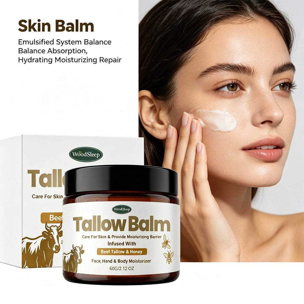 Woodsleep Beef Tallow Honey Skin Balm Mild Hydrating Moisturizer Non Greasy Emulsion Repair Cream for Dry Sensitive Skin Care Oasis Select