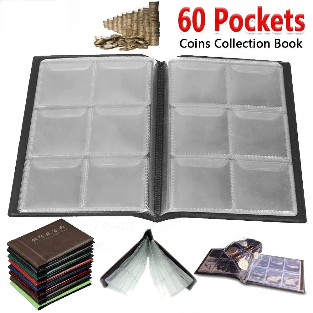 60 Pockets Artificial PU Leather Commemorative Coins Collection Album Book Collecting Money Organizer Storage Bags Storage Book Oasis Select