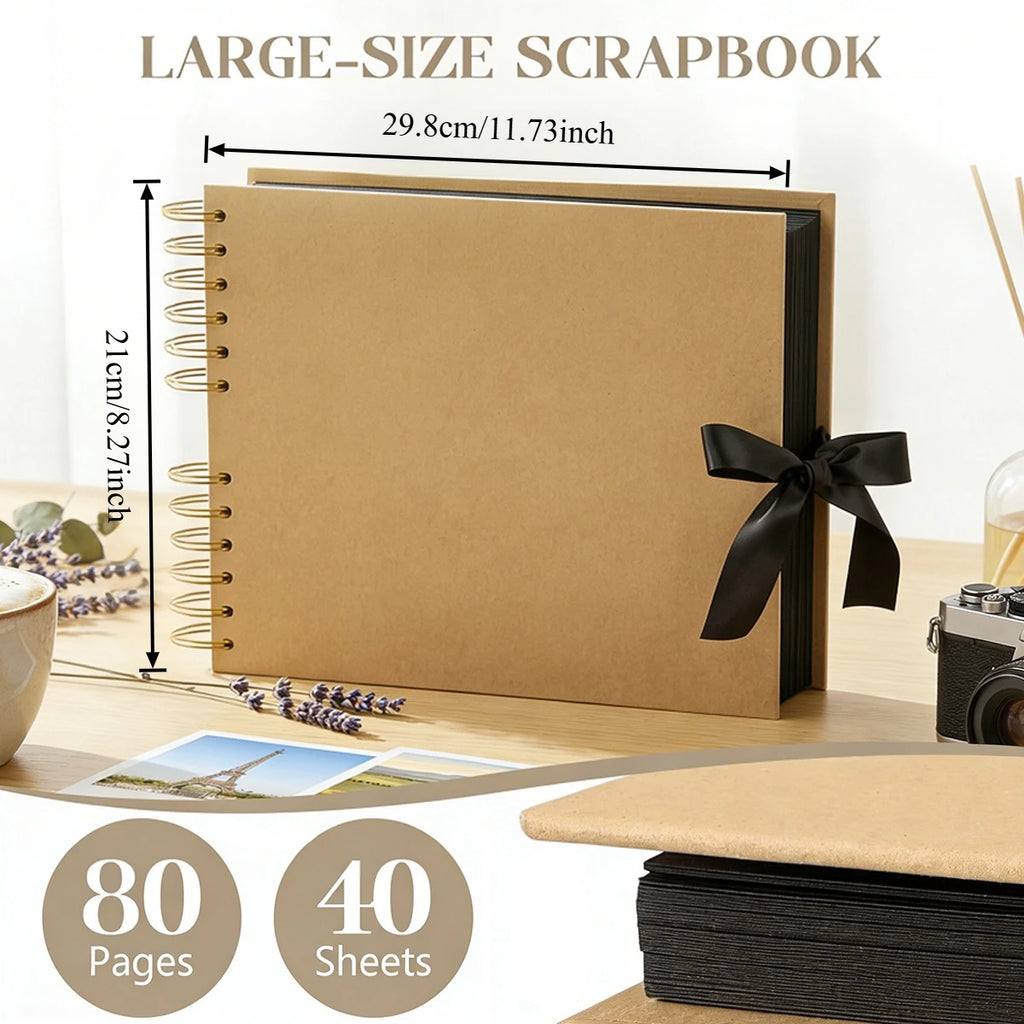 Blank Black/Brown Scrapbook Album – 40 Pages of 300g Acid-Free Cardstock for Modern Collage & Art Journals Oasis Select