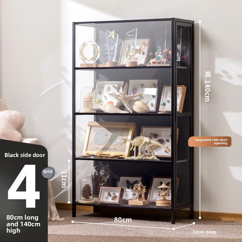 Figure Cabinet Transparent Lego Display Cabinet Household Blind Box Ornament Specimen Storage Secondary Yuan Pain Cabinet Oasis Select Black four doors 80