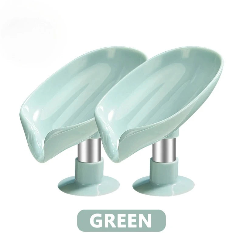 Soap Holder Drain Water Soap Dish Leaf Shape Soap Box Shower Soap Drainer Suction Cup Soap Container Modern Bathroom Accessories Oasis Select 2PCS Green