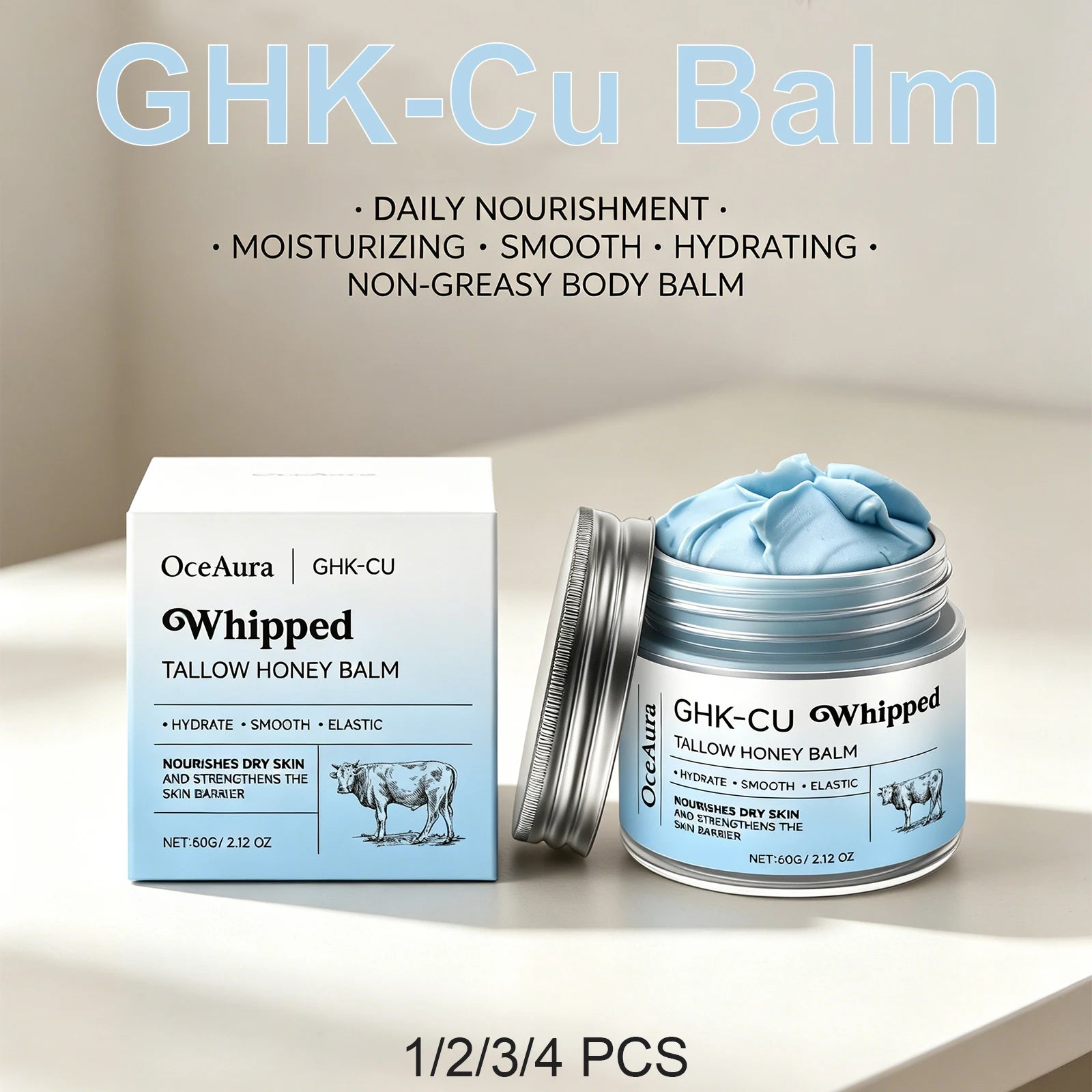 Copper Peptide Beef Tallow Balm Blue Balm Manuka Honey Face&Body Moisturizer Anti Dry Sensitive Skin GHK-Cu Repair Healing 60g Oasis Select