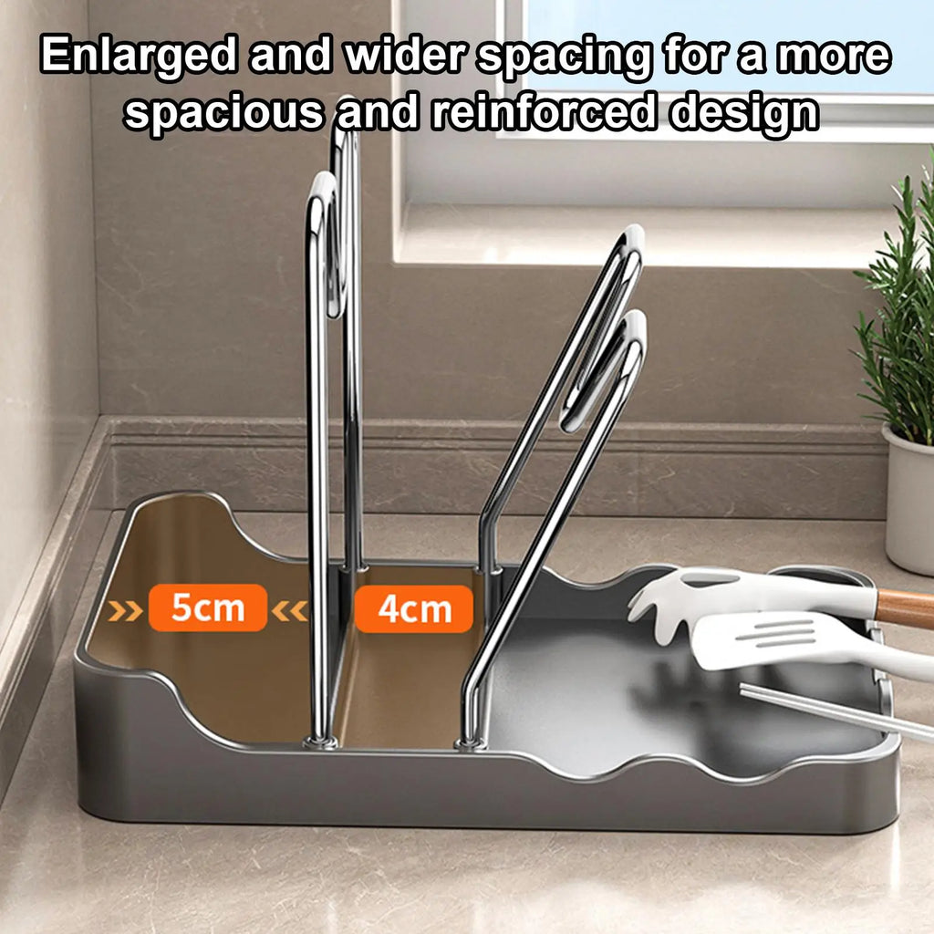 Pan Lid Organizer Double Layer Pot Lid Rack Non-slip Draining Pot Lid Organizer Large Capacity Kitchen Storage Rack with Tray Oasis Select