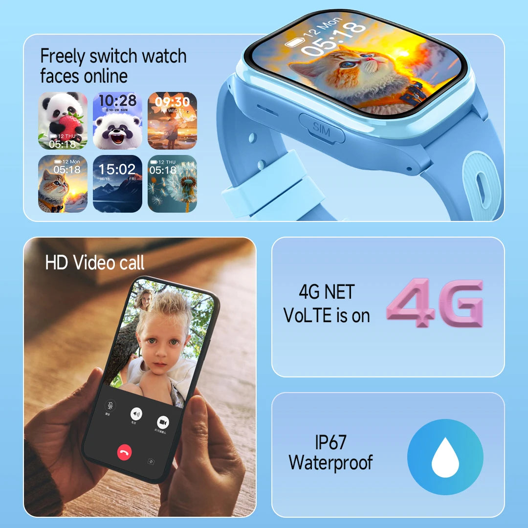 4G Kids Smart Watch Video Call GPS Wifi Location SOS Call Back Monitor Smart Watch Children HD Camera 2+16G APP Download Gifts Oasis Select