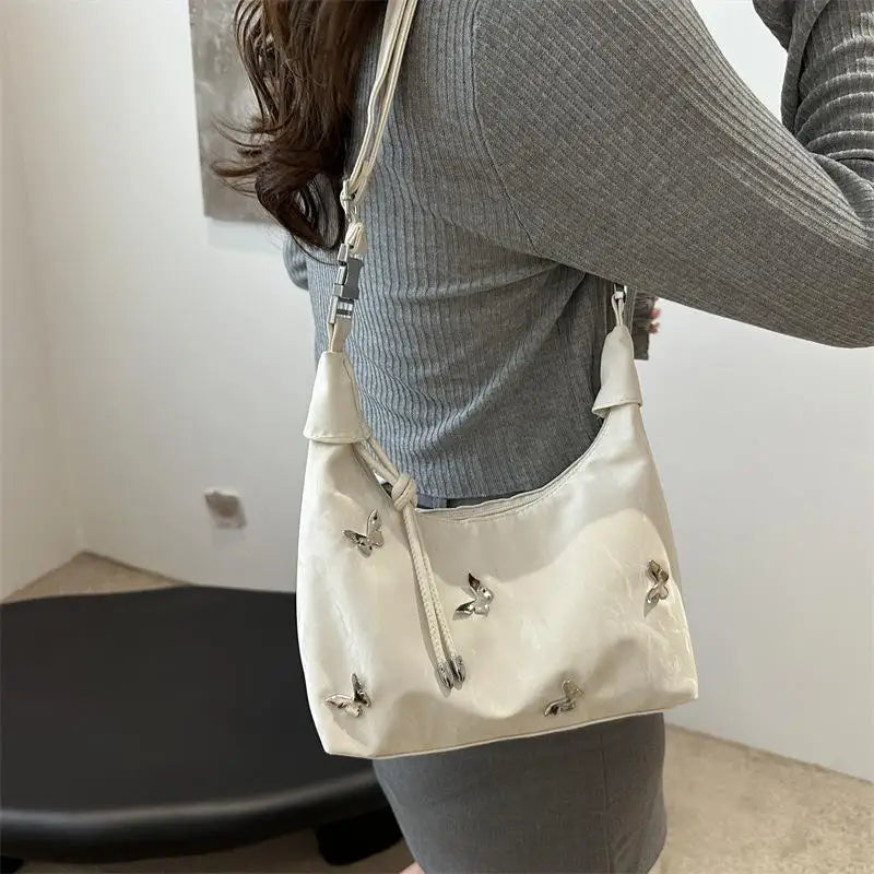 Butterfly Decor Women Shoulder Bag Adjustable Strap Lightweight Daily Hobo Crossbody Bag Versatile For Work Travel Shopping Use Oasis Select