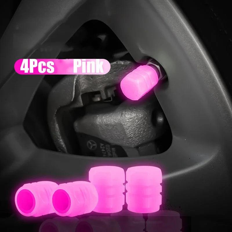 Blue Luminous Valve Cap Plastic ABS Luminous Tire Valve Cover Tires Accessories Tyre Stem Covers Applicable Car Motorcycle Bike Oasis Select Pink-4Pcs