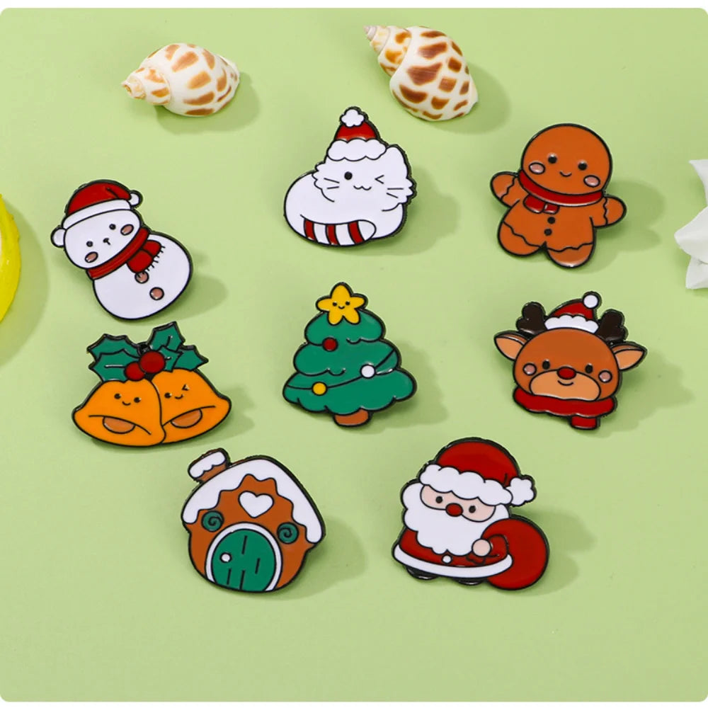 Cute Cartoon Christmas Day Enamel Brooch Creative Santa Claus Snowman Tree Lapel Pin Badge Backpack Clothing Hat Accessories Oasis Select