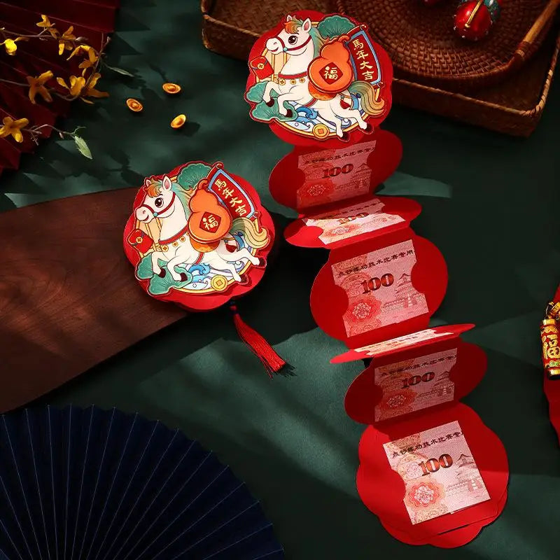 1Pcs Chinese Traditional Lucky Red Money Pouch 2026 Horse Year Cartoon Hongbag New Year Red Envelope New Year Gifts Oasis Select A2