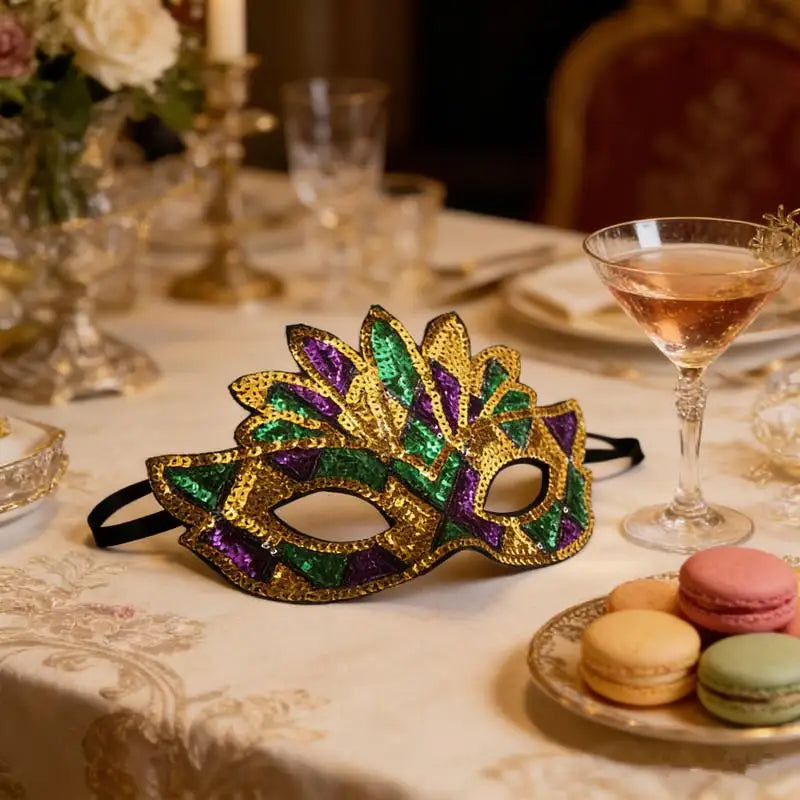 1PC Purple Green Yellow Sequin Mardi Gras Masque Masquerade Venetian Carnival Half Face Mask Halloween Cosplay Accessories Oasis Select