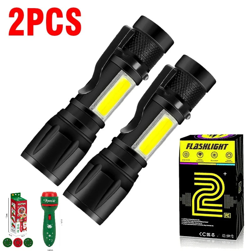 LED Strong Light Flashlight Rechargeable Multi functional for Long Range Portable Outdoor Home Mini Flashlight Cap Clip Light Oasis Select 2PCS with Green Gift