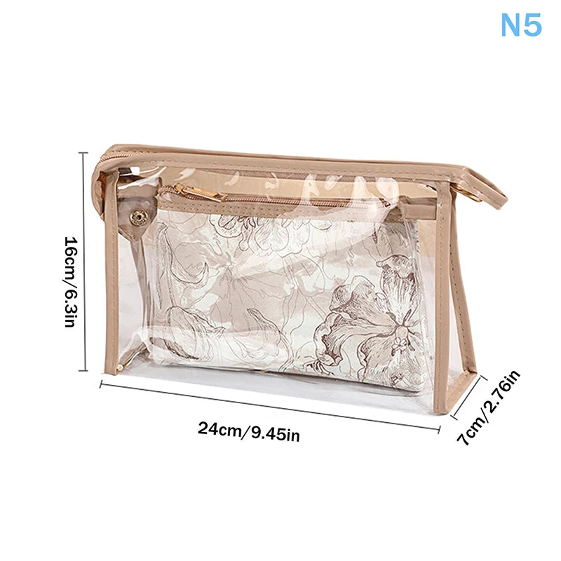 Floral Transparent Makeup Bag 3-Pack | Women's Travel Toiletry Set