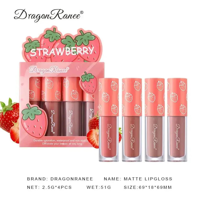 Dragon Ranee 4-Piece Velvet Matte Lip Gloss Set – Fruit Scented