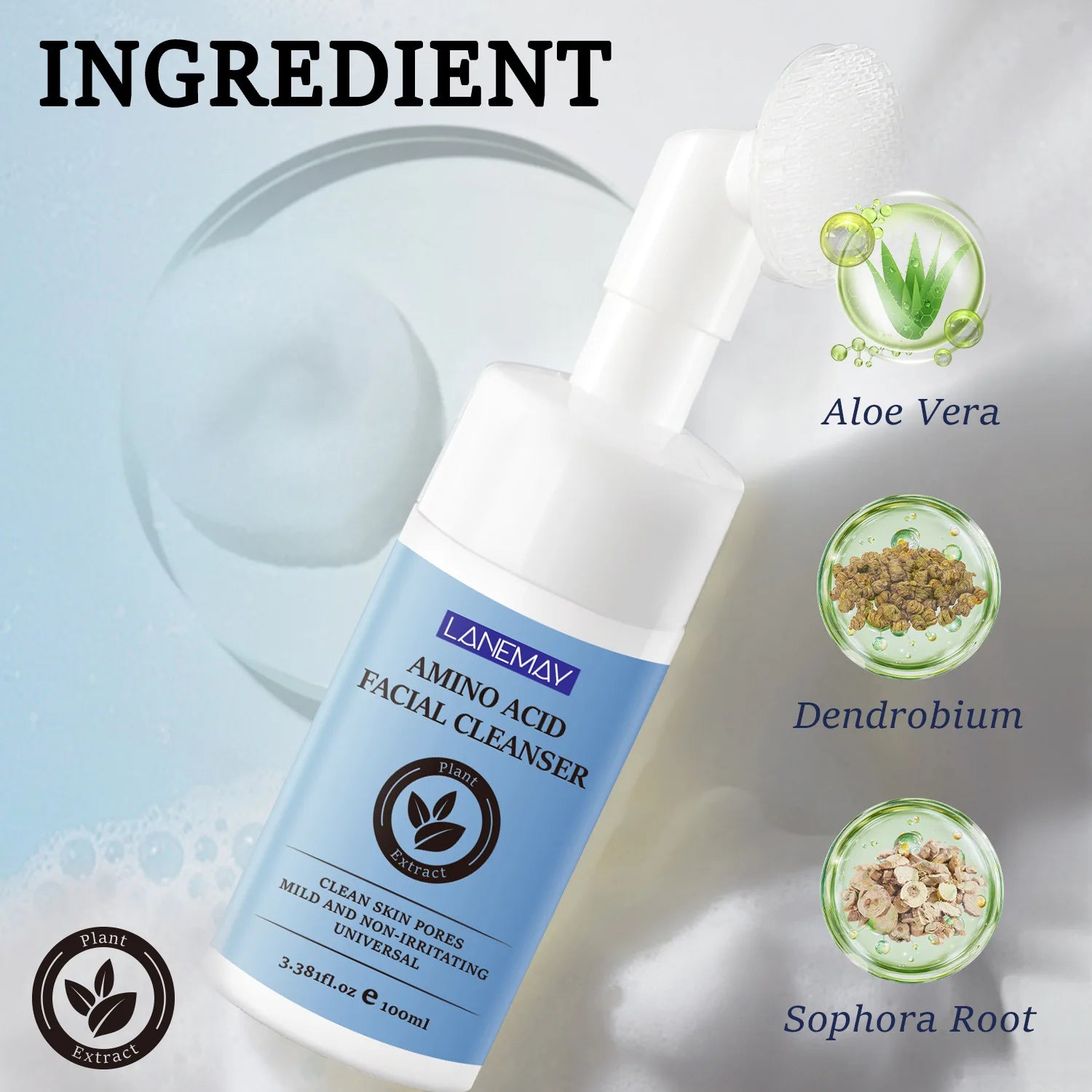 Lanemay Amino Acid Facial Cleanser with Brush Head 100ml