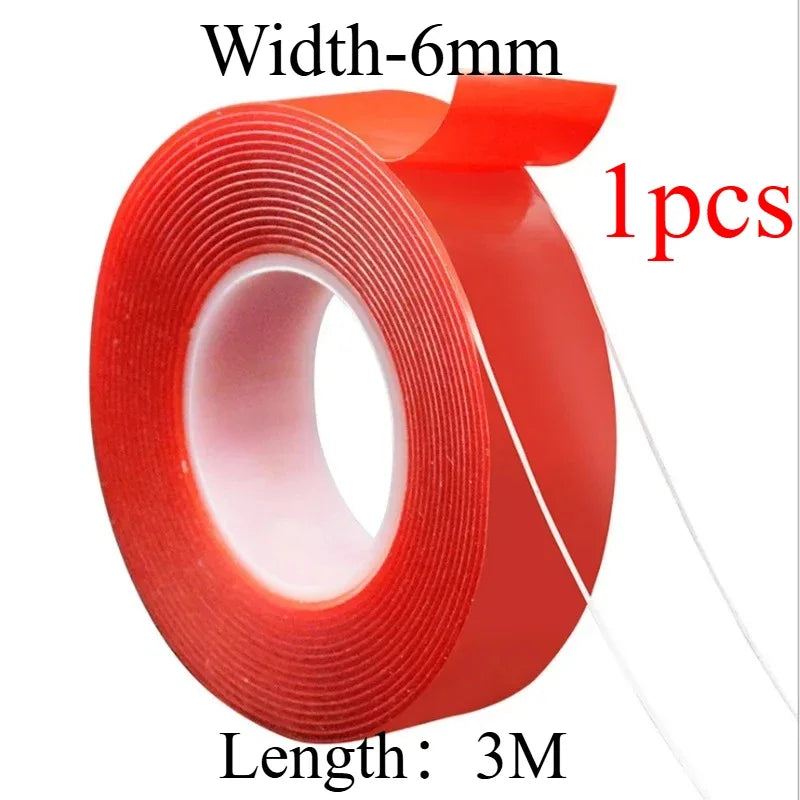 1/2p Ultra Thin Transparent Red Film Double Sided Tape With HighTemperature Resistance No Marks Waterproof Adhesion Strong Adhes Oasis Select 6X3M-1pcs