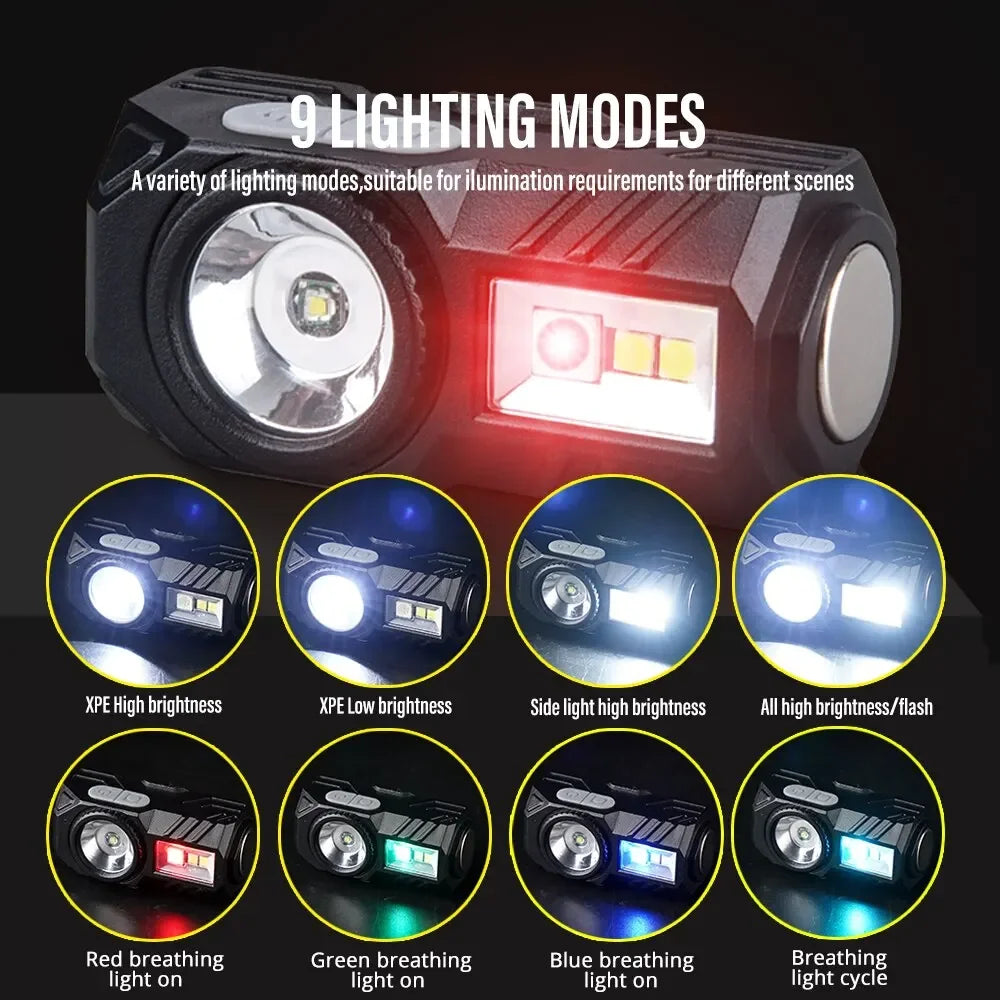 Mini LED Headlamp Motion Sensor Camping Fishing Lantern USB Rechargeable Headlight with Magnet Warning Lamp Cap Clip Lights Oasis Select