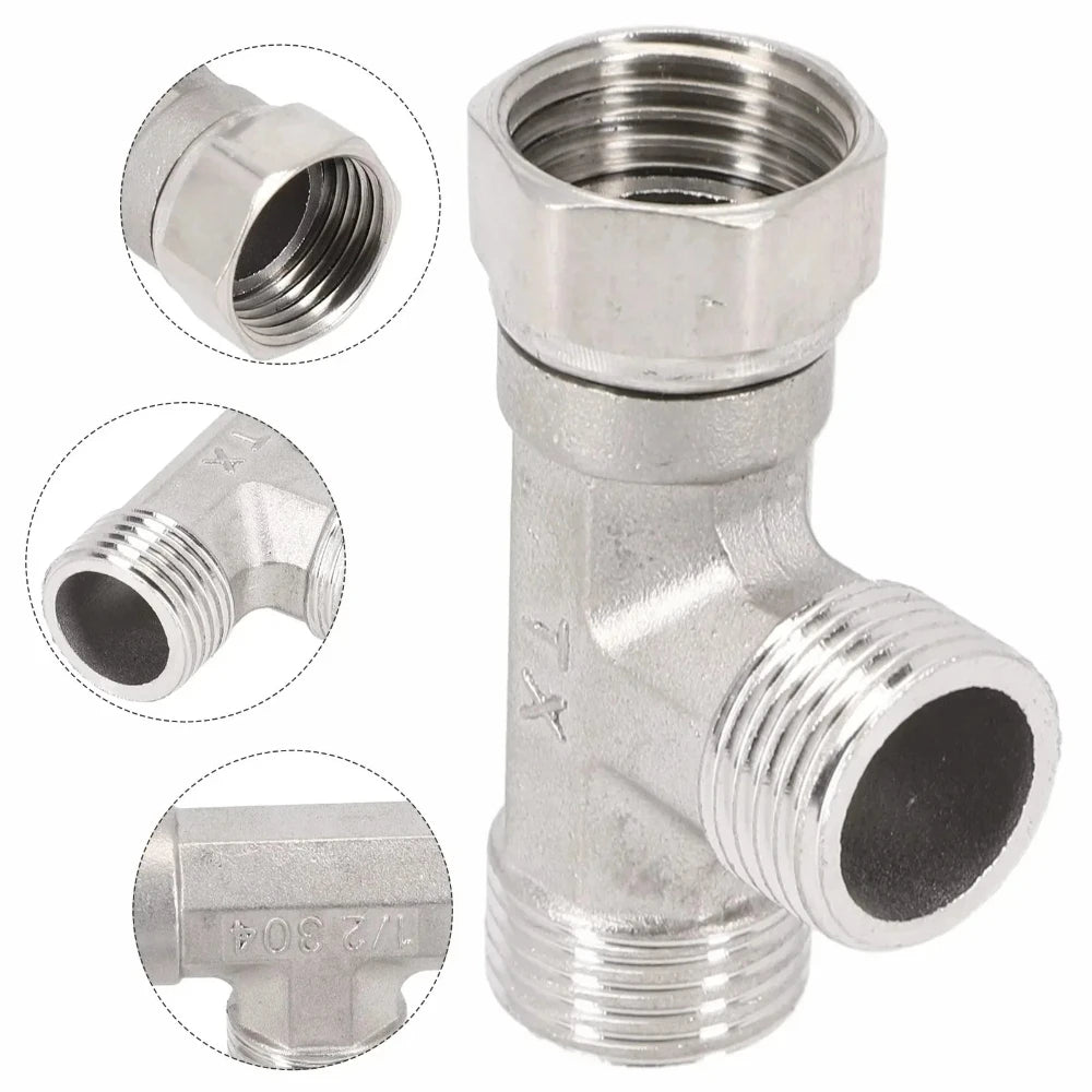 Stainless Steel G1/2 3 Way T-Adapter Bathroom Shower Faucet Water Splitter Toilet Shower Valve Spray Nozzle Converter Oasis Select