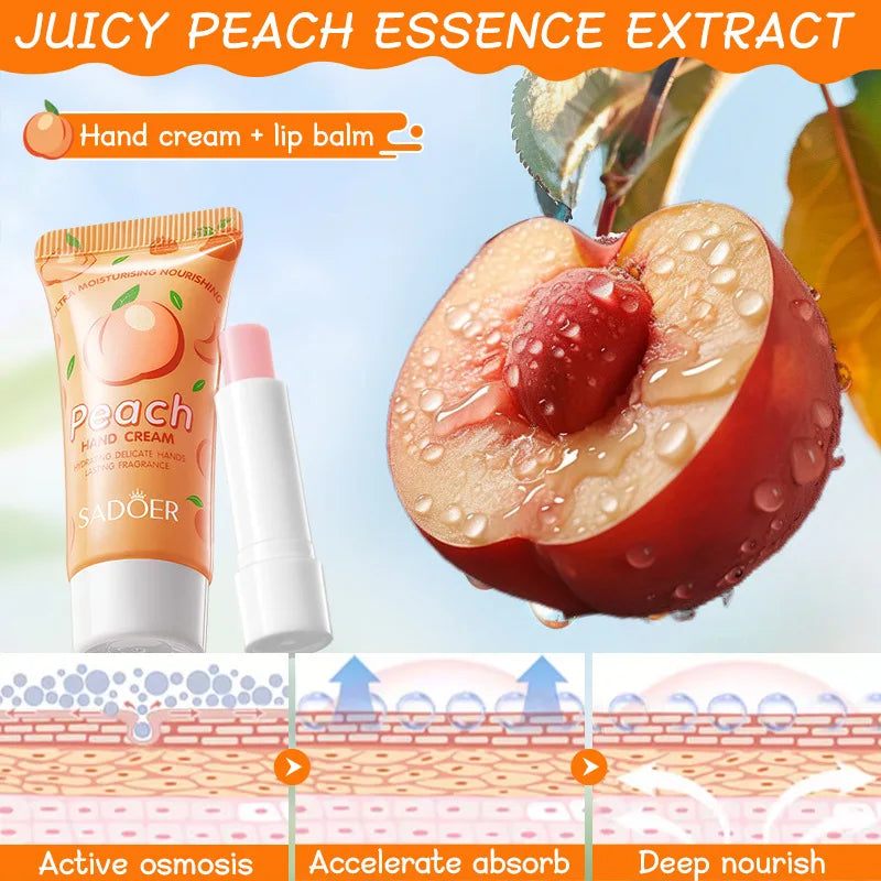 SADOER Peach Hand Cream & Lip Balm Set – Daily Moisture Hand & Lip Care Set Oasis Select