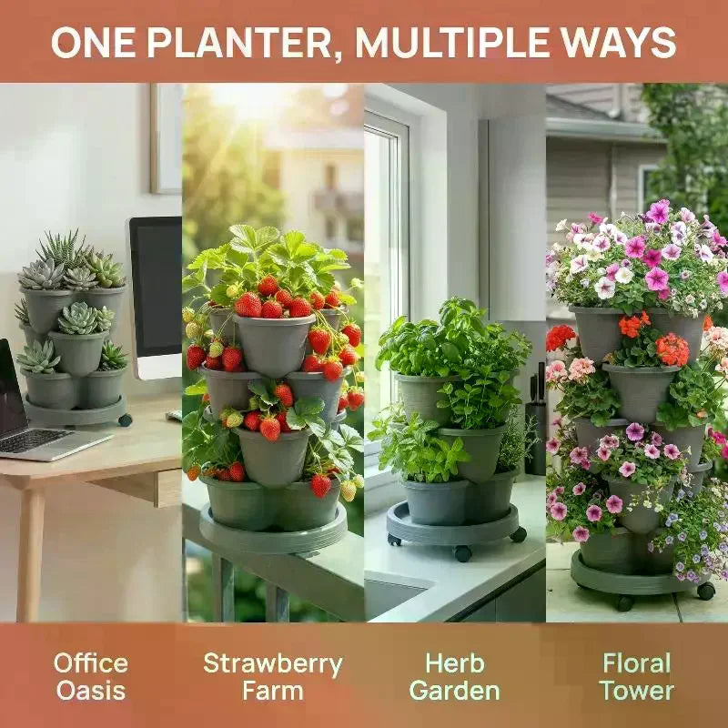 Vertical Tower Stackable Flower Pot Plastic Multi-layer Garden Planter Tower For Strawberry Vegetable Frame Grow Oasis Select